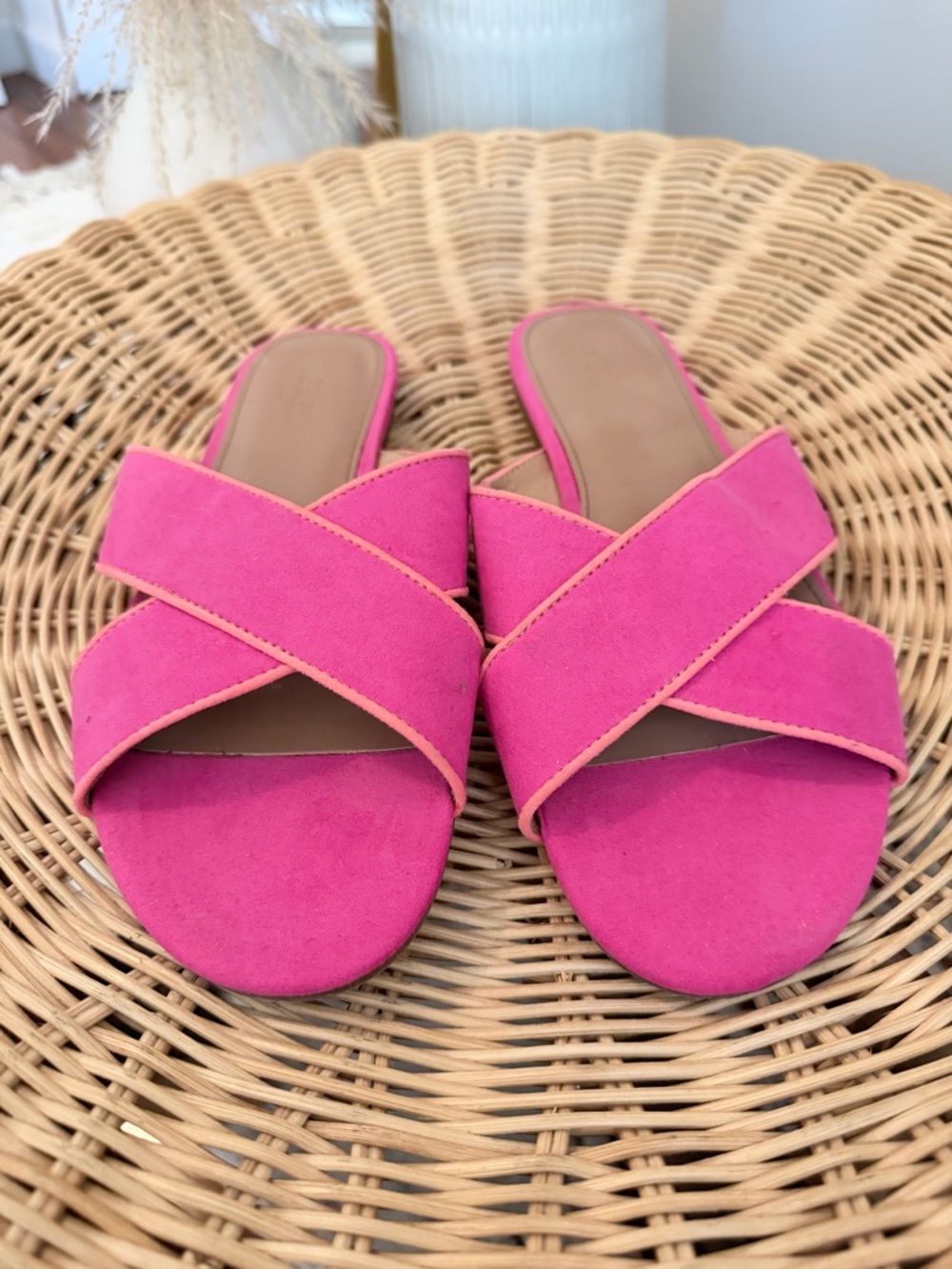 J. Crew Pink Cross-Strap Slide Sandals